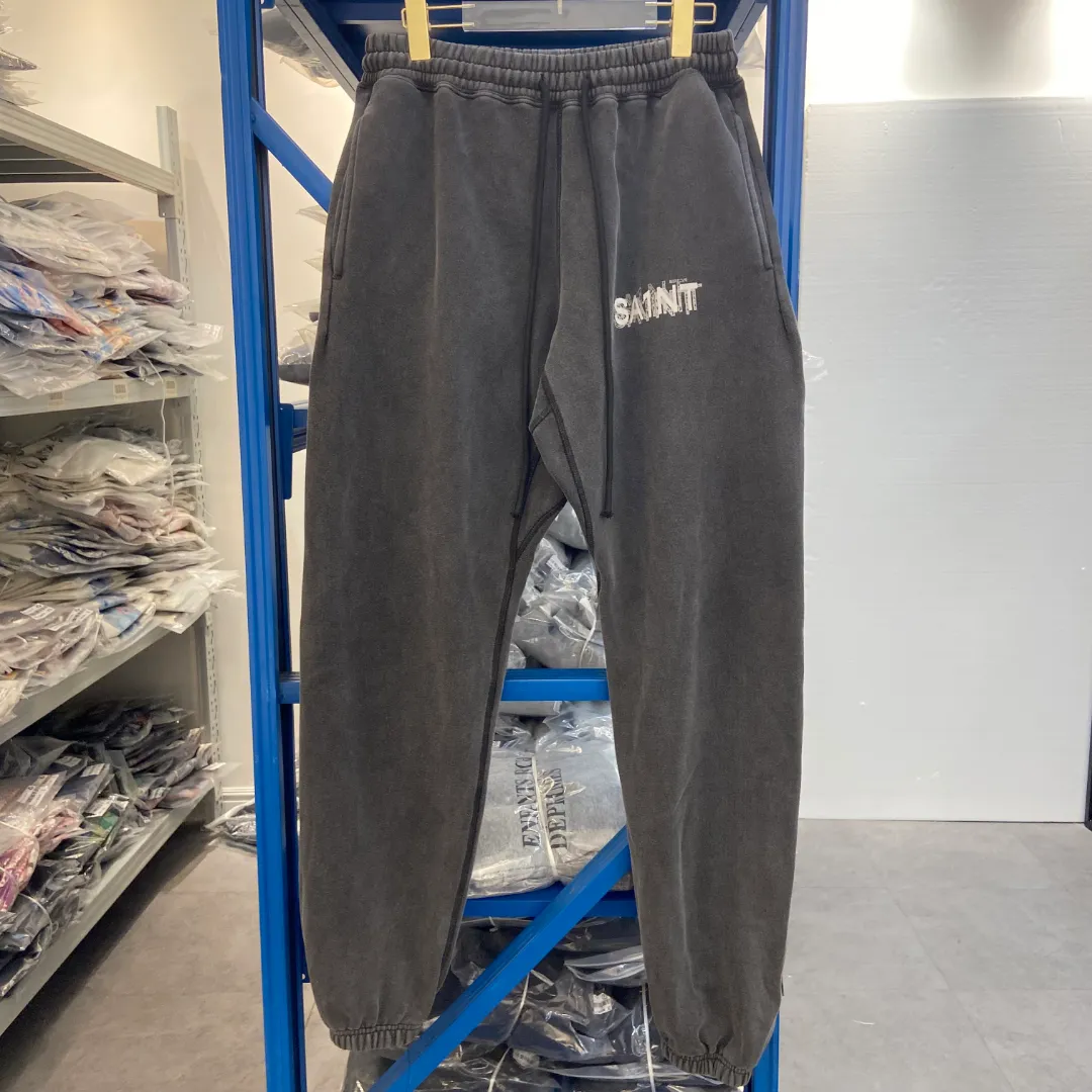 SAINT Michael drawstring elastic edge retro letter ghost print washed and distressed loose plus velvet leggings sweatpants style number: SM638 size: S-M-L-XL color: black price: P236